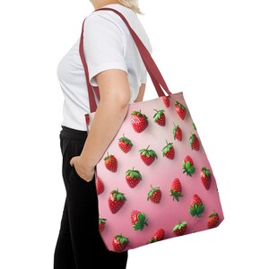 Strawberry Tote Bag - Fruit Print Grocery Tote, Eco-Friendly Market Bag, Reusable Shopping Bag, Farmers Market Tote, Summer Fruits Tote