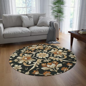 Tappeto rotondo botanico, stile William Morris, tappeto floreale, tappeto circolare boho, tappeto decorativo per la casa, 152,4 x 152,4 cm