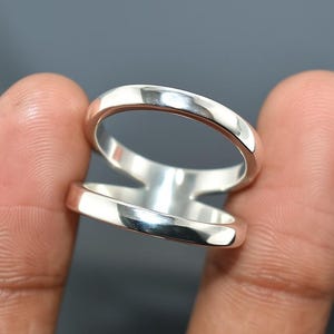 Minimalist Sterling Silver Open Band Ring: Adjustable Double Band