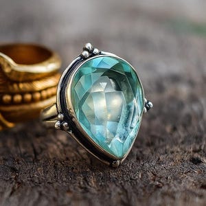 Natural Aquamarine Sterling Silver Ring: Minimalist Promise Ring