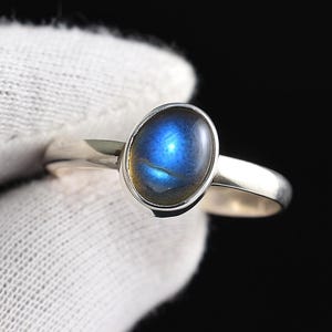 Statement Labradorite Ring\ Handmade Sterling Silver Plated Ring\ Ring For Women\ natural Labradorite Ring\ Stackable Ring\ Solitaire ring
