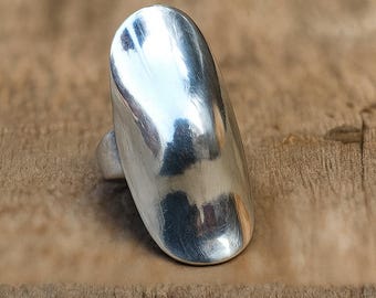 Sterling Silver Shield Ring, Wide Band Adjustable Ring