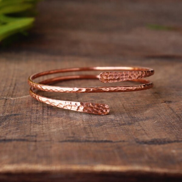 Hammered Pure Copper Cuff Bangle, Adjustable Wrap Bracelet, Arthritis Relief Jewelry
