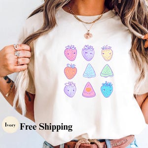 Strawberry Shirt for Women T-shirt for Fruit Lover Comfort Colors Shirt Gift for Women Shirt for Summer Casual Wear