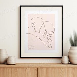 Romantic Minimalist Line Art Print - Couple Kissing Wall Decor