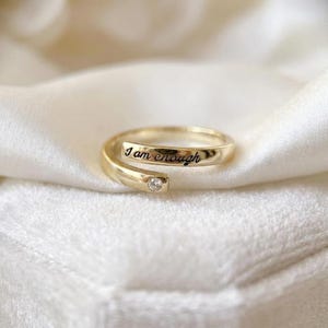 I Am Enough Silver Ring with Stone, Inspirational Adjustable Ring, Minimalist Self Love Jewelry, Affirmation Ring Gift for Her