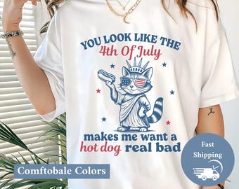 独立記念日シャツ、面白いホットドッグTシャツ、独立記念日の衣装、彼女への愛国的な贈り物、夏のバーベキューシャツ、快適な色