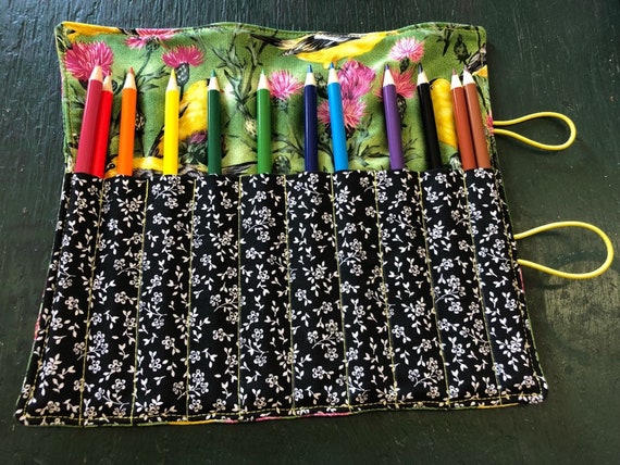 Overstock Sale Pencil Roll Up Holder Case Gold Finch Yellow Etsy