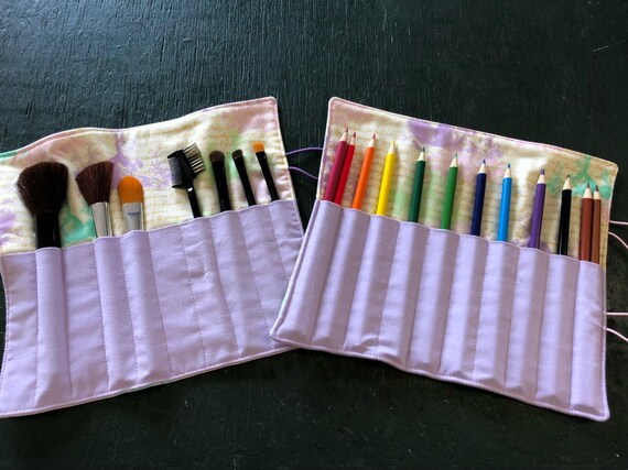 Pencil Roll Up Holder Case Woodland Forest Animals Deer Squirrel Hedgehog Birds Handmade Holds 20 Colored Pencils Overstock Sale
