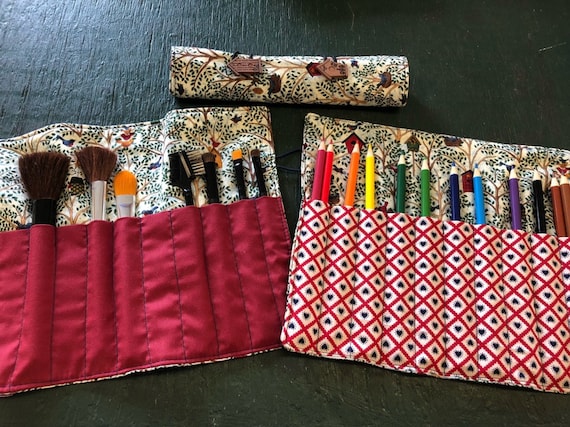 Pencil Roll Up Holder Case Woodland Forest Animals Deer Squirrel Hedgehog Birds Handmade Holds 20 Colored Pencils Overstock Sale
