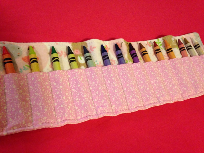 Crayon Roll Up Holder Case Bunnies Rabbits Butterflies Flowers Mushrooms Ladybugs Handmade Holds 16 Crayons Overstock Sale