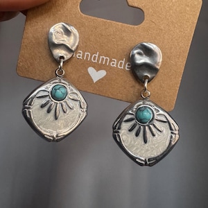 Stainless Steel Earrings with Turquoise Pendant