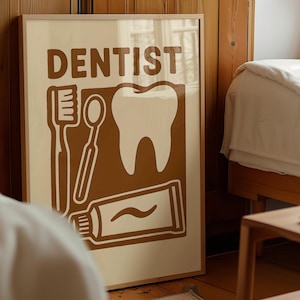 Dentist Office Wall Art - Printable Poster | Retro Dental Icons | Toothbrush, Toothpaste & Tools | Minimalist Dental Clinic Decor