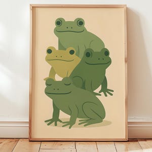 Minimalist Japandi Frog Art Print | Tranquil Frog Stack Poster | Zen Frogs Digital Download | Printable Wall Art for Calm Home Decor