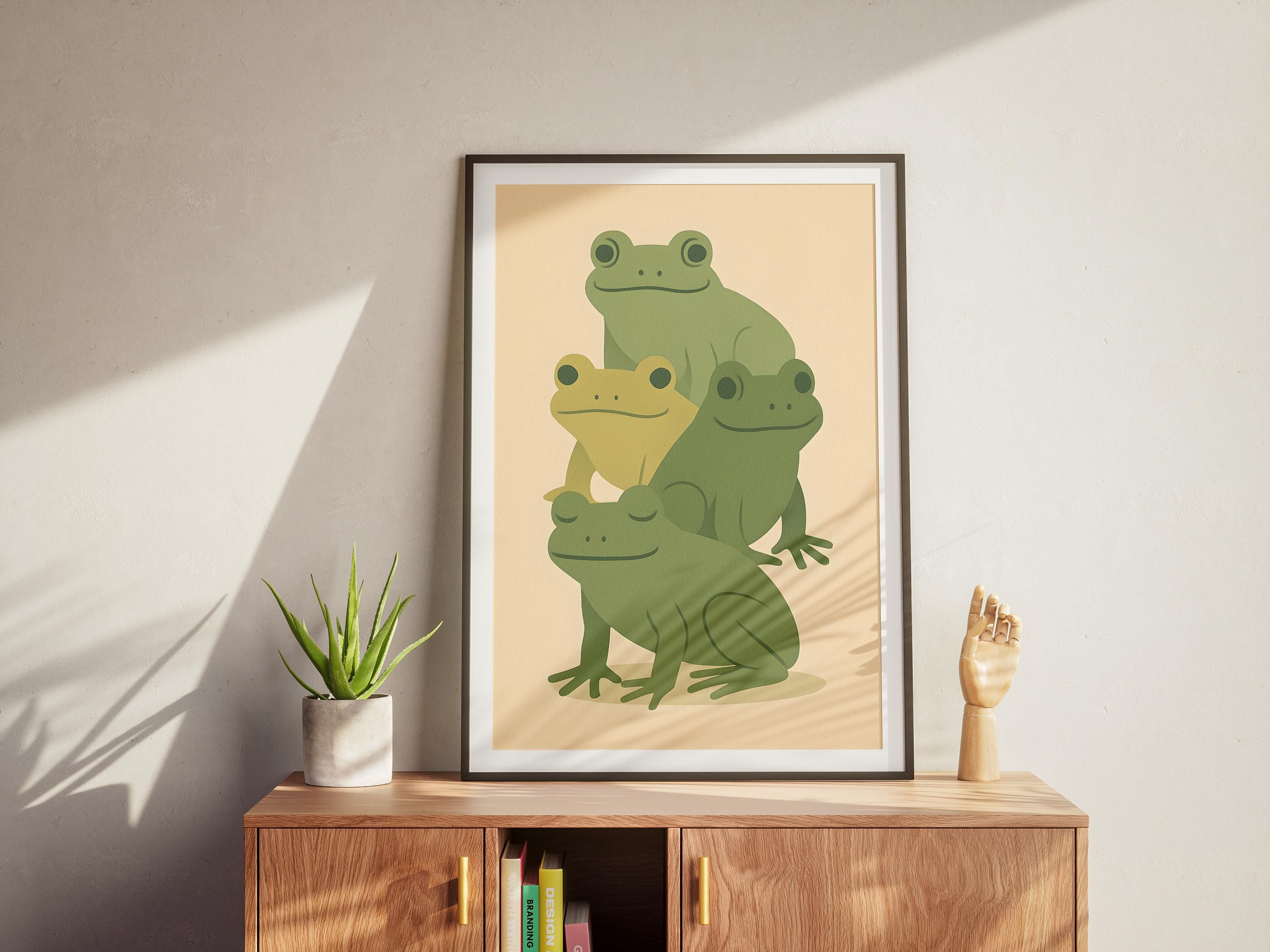 Minimalist Japandi Frog Art Print | Tranquil Frog Stack Poster | Zen ...