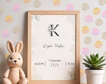 Personalized Baby Name Nursery Print | Custom Birth Stats Wall Art | Newborn Keepsake Printable