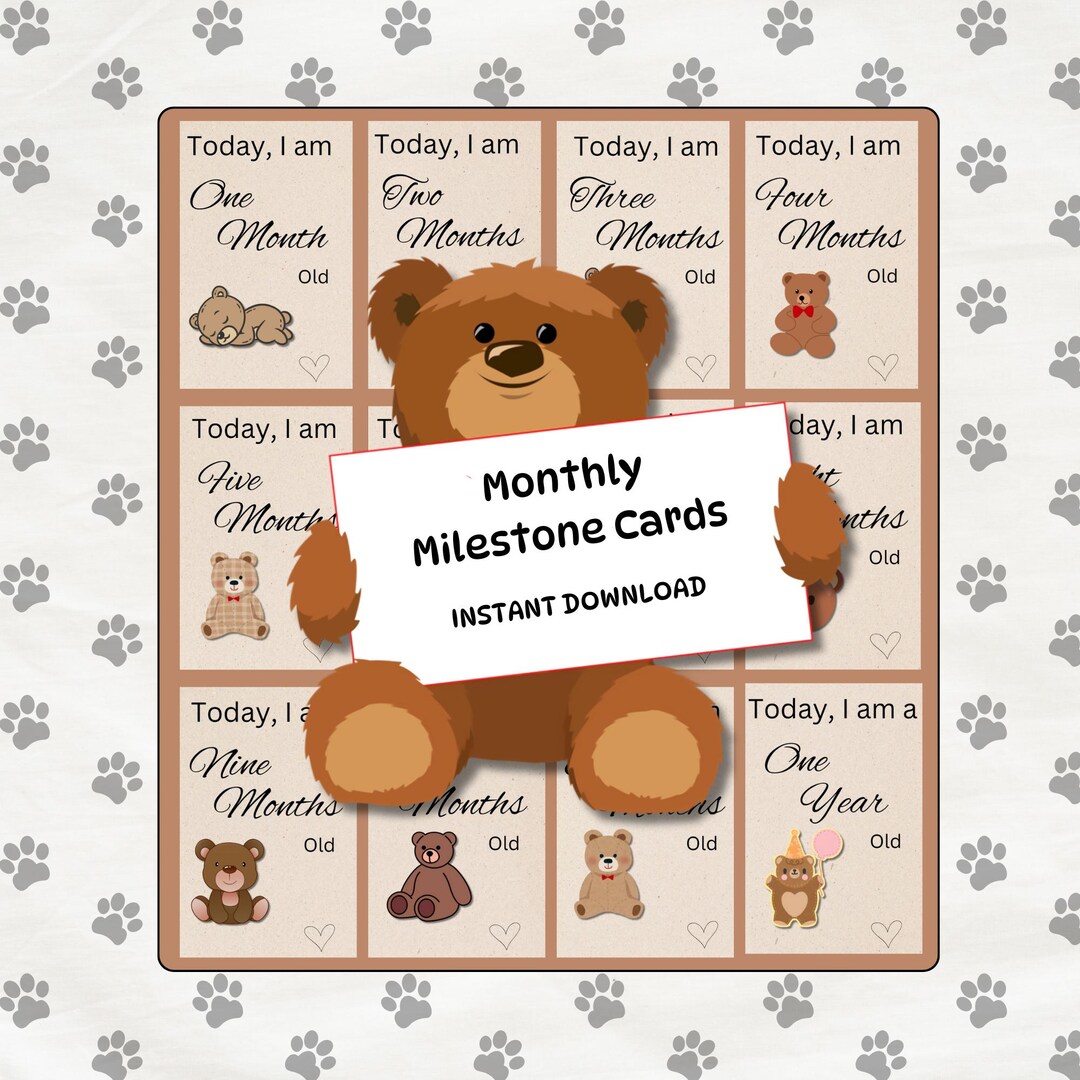 Baby Monthly Milestone Cards Printable | Teddy Bear Photo Props | First ...