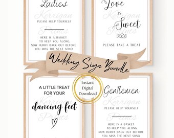 Wedding Sign Bundle | Bathroom, Flip Flop, Sweet Cart Signs | Minimalist Printable Decor