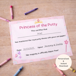 Princess Potty Training Certificate – Personalised Reward for Girls