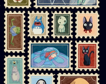 Studio Ghibli Anime-klistermärken: Handritade stämpeldesigner