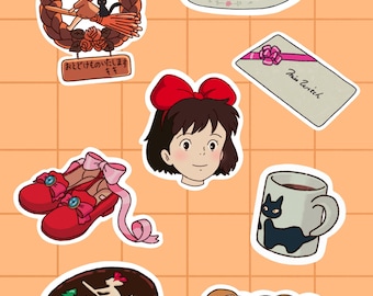 Kiki's Delivery Service Stickers: Hand-Drawn Anime Printable Sheet