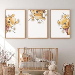 Set of 3 Classic Winnie-the-Pooh Nursery art prints,Gender Neutral, Winnie-the-Pooh inspirational quotes, new baby gift, Peeking Winnie