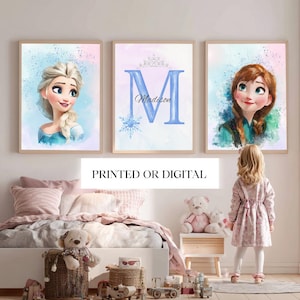 Personalized Frozen Wall Art for Girls Room, Set of 3 Custom Frozen Nursery Wall Art Print, Custom Name Frozen Decor, Frozen Nursery Decor