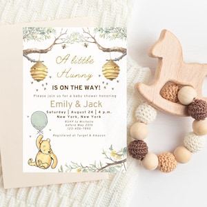 Editable Winnie the Pooh Baby shower Invitation Classic Style Pooh,Gender Neutral Baby Shower, A little hunny is on the way