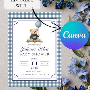 Polo Bear Baby Shower Invitation Template: Editable, Classic Design (Digital Download