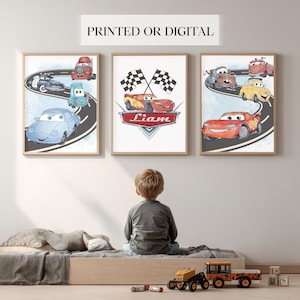 Personalized Lightning McQueen Cars Wall Art for Boys Room, Custom Name Cars Decor, Set of 3 Prints Kids Room Wall Art, Cars Nursery Decor