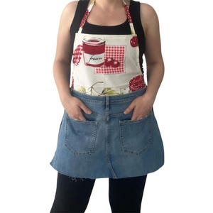 Upcycled Denim Apron with Water-Repellent Top – Handmade Recycled Jeans Apron with Pockets | Unique Kitchen or Craft Apron -Jean Skirt Apron