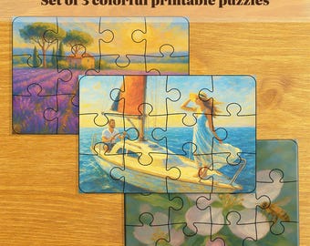 3 sanfte 12-teilige druckbare Puzzles für Senioren | Großes Stück, leichte Aktivität für Demenz, Alzheimer und Sehbehinderung | Momente der Familie