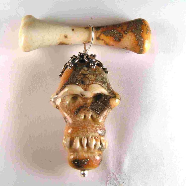 Zygomatic Glass Skull and Bone Pendant