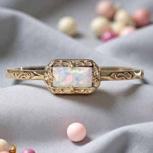 Unique Opal Ring, Baguette Ring, Dainty Opal Ring, Minimalist Ring, Stacking Ring, October Birthstone Ring, Promise Ring, Gift for her,