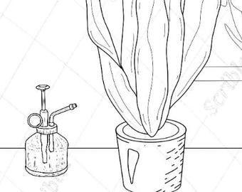 Art numérique plante serpent à colorier en noir et blanc