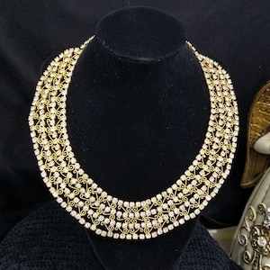Juliana Vintage Rhinestone Chunky Bib Collar Statement Necklace Gold Scroll