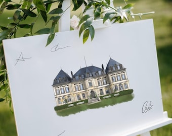 Aangepaste trouwlocatie aquarel gastenboek alternatief