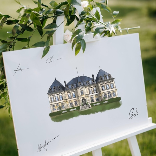 Aangepaste trouwlocatie aquarel gastenboek alternatief