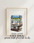 Book Lover Gift: Custom Hand-Drawn Stack of Favorite Books, Personalized Watercolor Digital Print product logo
