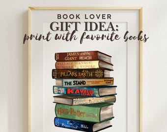 Cadeau personnalisé amateur de lecture pour maman : pile aquarelle personnalisée de ses livres préférés