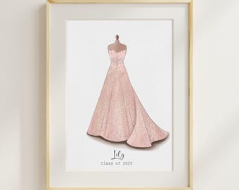 Custom Graduation & Prom Dress Portrait – Gown Sketch from Photo (Digital Keepsake)