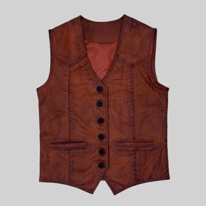 Vintage Brown Leather Vest: Women&#39;s Steampunk Cowgirl Waistcoat