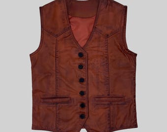Brown Leather Vest for Women – Vintage Western Cowgirl Waistcoat – Genuine Handmade Rustic Steampunk Festival Outfit Layering Piece