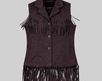 Dark Brown Lambskin Fringe Vest: Women's Western Boho Jacket