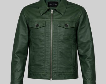 Men's Olive Green Handmade Genuine Leather Jacket | Biker Style