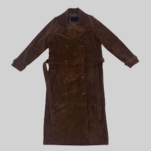Handmade Brown Suede Trench Coat: Lambskin Leather Double Breasted Overcoat