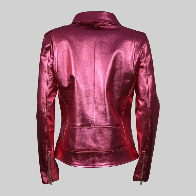 Real Lambskin Pink Leather Jacket for Women