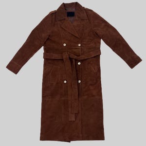 Handmade Lambskin Suede Trench Coat: Brown Leather Overcoat