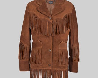Brown Western Suede Fringe Jacket, Handmade Women’s Cowgirl Tassel Jacket, Vintage Rodeo Fringe Jacket, Boho Western Suede Leather Outfit