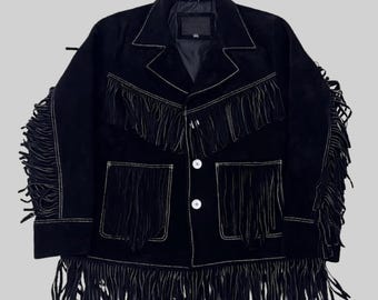 Vintage Black Suede Western Jacket: Fringe Cowgirl Rodeo Coat
